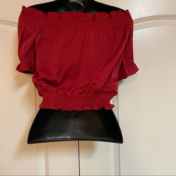 Y2k Crop Off Shoulder Boho Peasant Top NWT Romeo & Juliet Red Short Sleeve S M - Picture 7 of 11